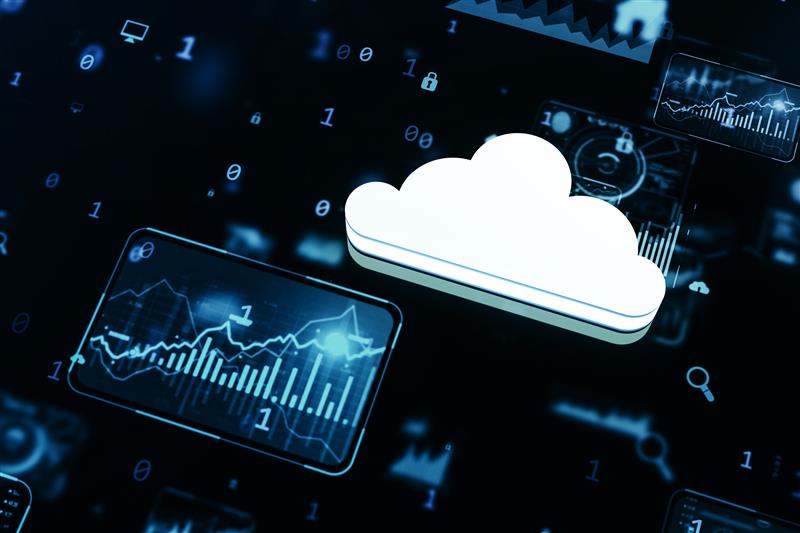 Cloud Data Service digital financial analytics virtual screen 3d rendering
