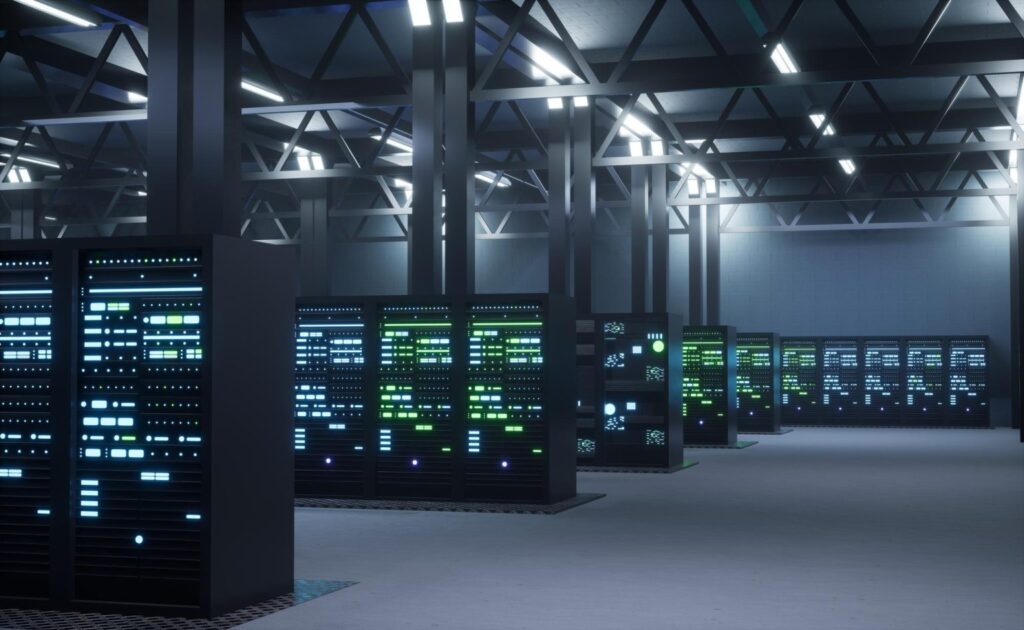 Services modern data center providing cloud services enabling businesses access computing resources storage demand internet server room infrastructure 3d render animation 1536x945