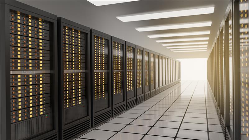 Services row server racks computer network internet security server room data center blue theme color image 3d rendering image